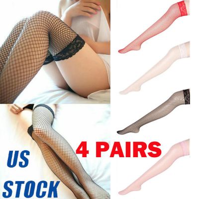 4Pairs Women Stockings Lace Mesh High Thigh Fishnet Long Socks Sexy Lingerie USA